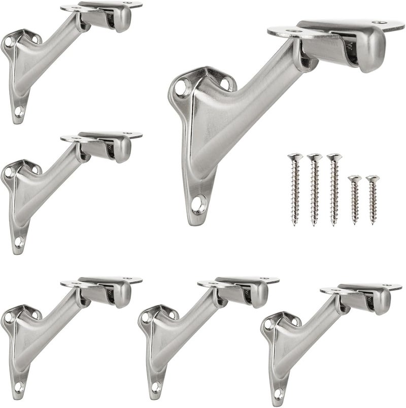 Acrux7 6 Pack 3'' Handrail Bracket, Stair Railing Bracket with Screws, Heavy Duty Zinc Alloy Hand Rail Hardware, Handrail Brackets for Indoor Stairs, Satin Nickel Finish - Image 1